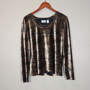 Chico's Design Gold and Black Velvet Reptile Print Top Size Large